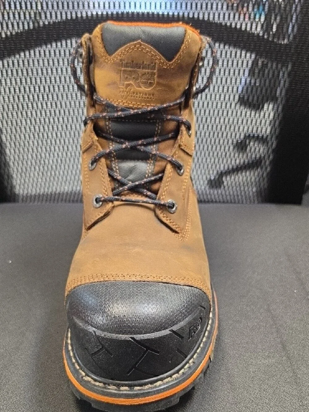 Timberland PRO Brown Leather Work Boot with Orange Accents
